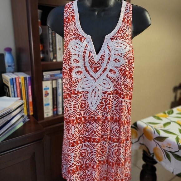 Mud Pie Coral/Red Sleeveless Coverup/Tunic Size Small (4-6) - Picture 2 of 3